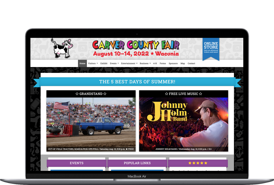 Carver County Fair website displayed on a laptop