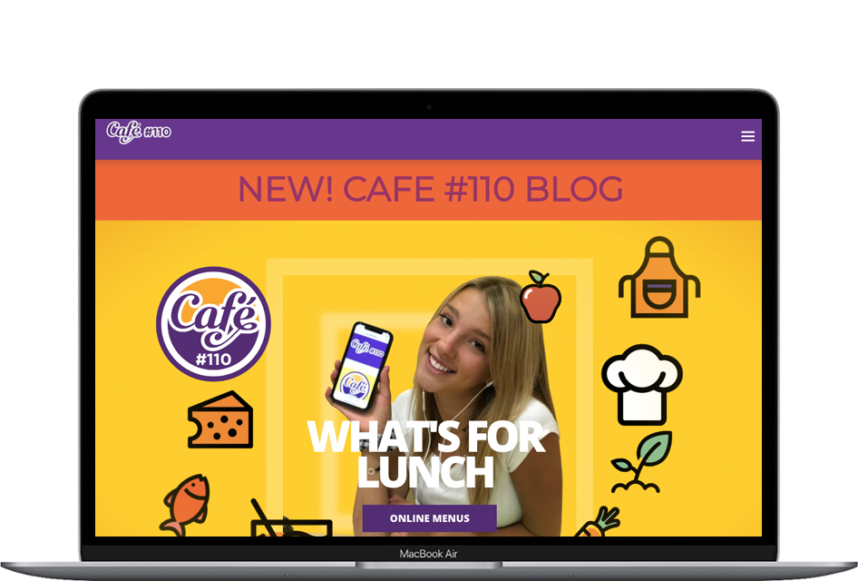 Cafe #110 website displayed on a laptop