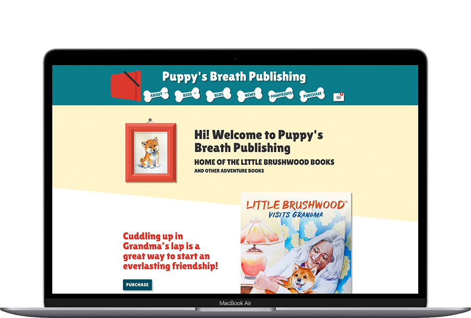 Puppy's Breath Publishing website displayed on a laptop