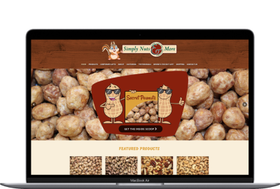 Simply Nuts website displayed on a laptop